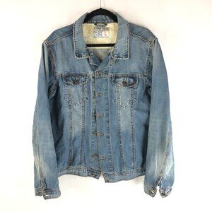 Sunset Creek Mens Vintage Denim Jacket Distressed Retro Trucker Medium Wash L